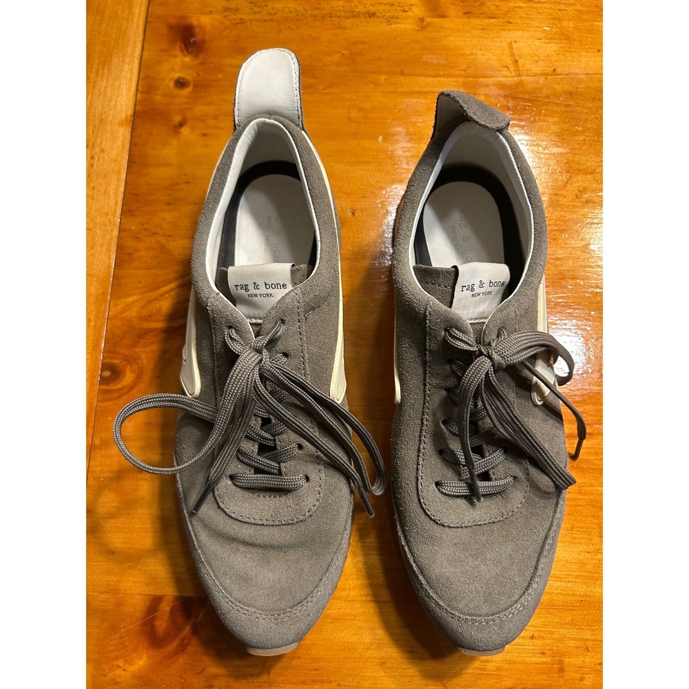 Rag & Bone Retro Runner Suede Sneakers Grey Cream Low Top Lace Up Quiet Luxury - Picture 9 of 16